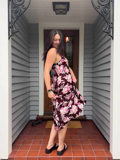 Burgundy Floral Maxi Dress | Size 12-16