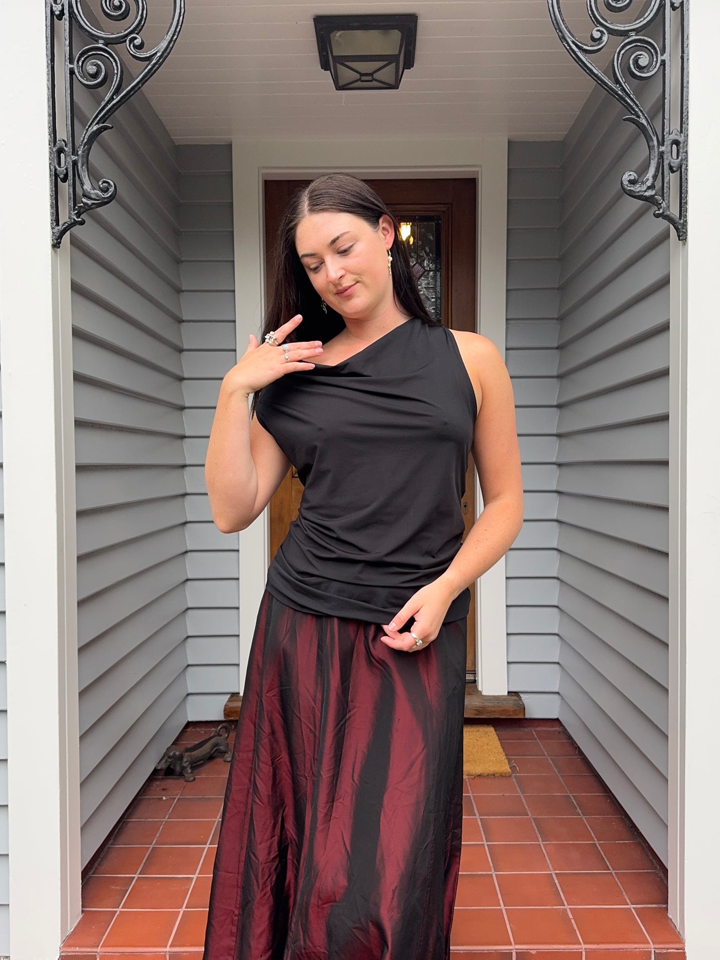 Black Cowl-Neck Top With Jewels | Size 14-16