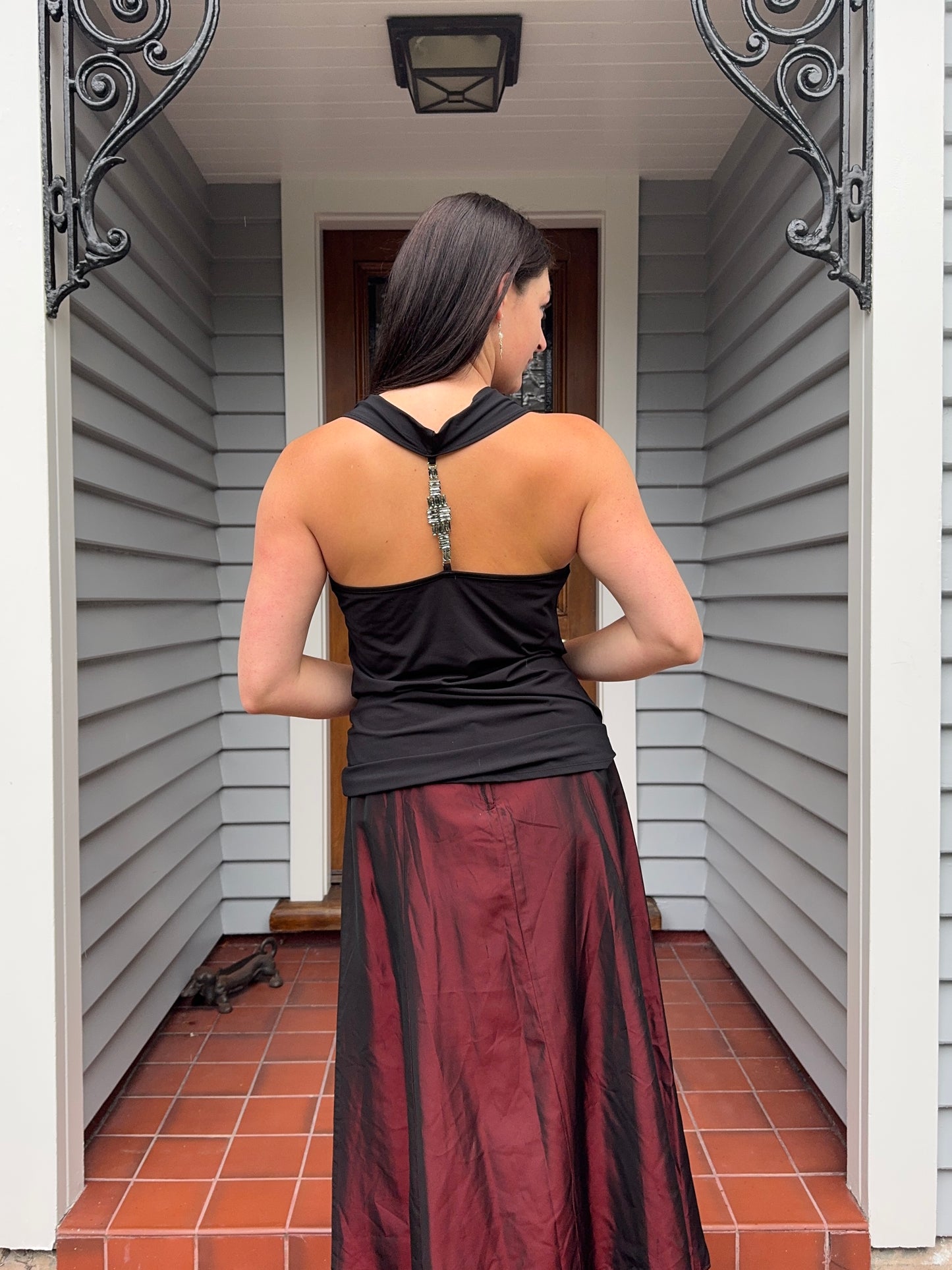 Black Cowl-Neck Top With Jewels | Size 14-16