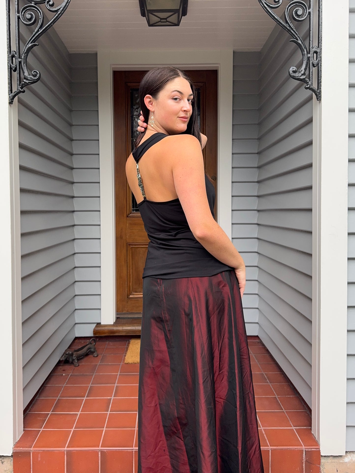 Black Cowl-Neck Top With Jewels | Size 14-16