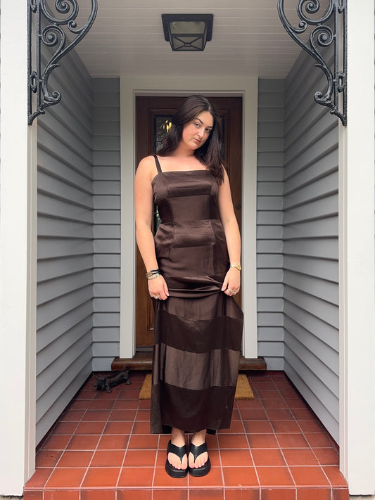 Vintage Brown Maxi Dress | Size 14