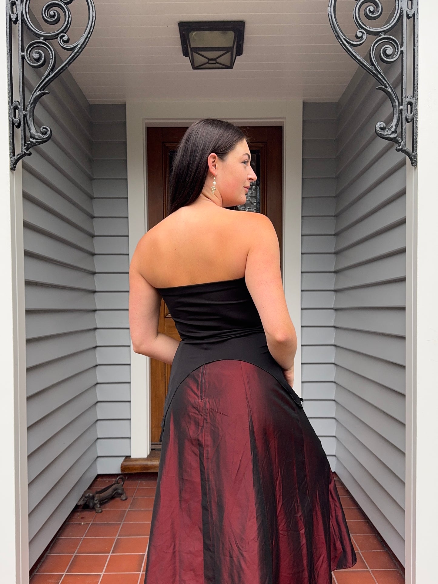 Vintage Sparkly Asymmetric Strapless Top | Size M
