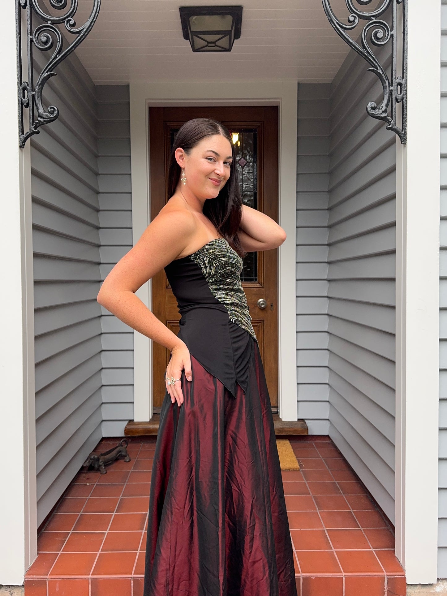 Vintage Sparkly Asymmetric Strapless Top | Size M