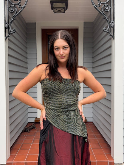 Vintage Sparkly Asymmetric Strapless Top | Size M