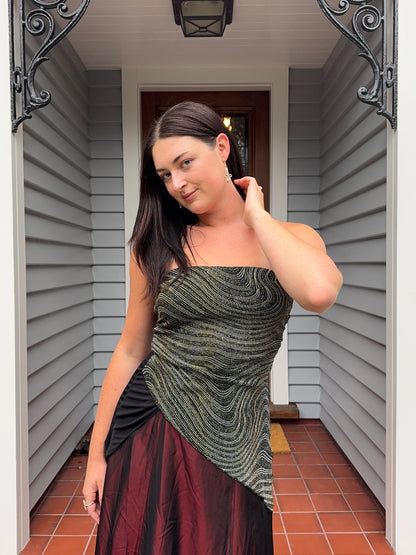 Vintage Sparkly Asymmetric Strapless Top | Size M