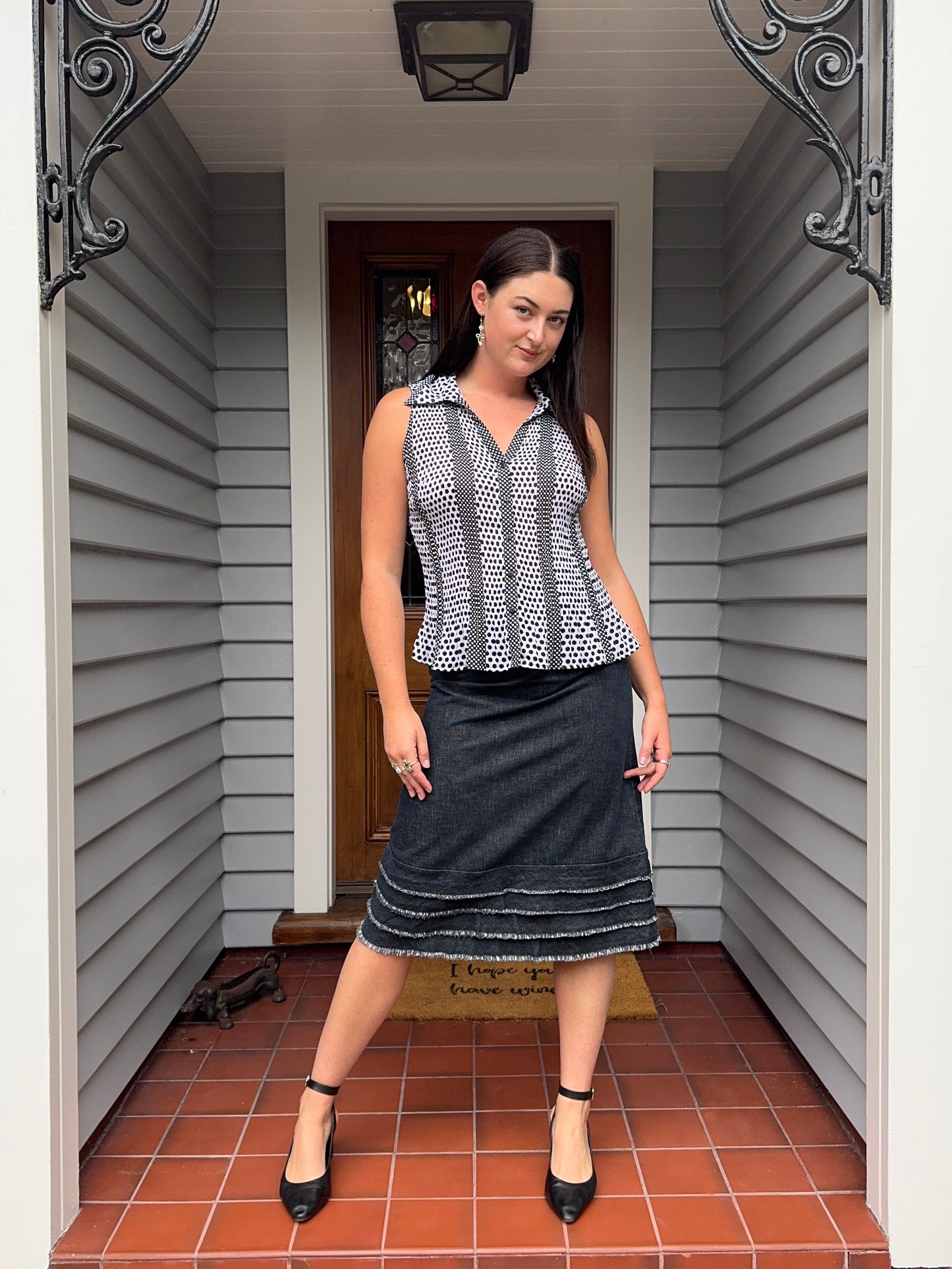 Midi Denim Skirt With Frill Detail | Size 10-12