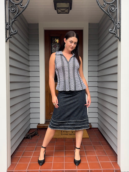 Midi Denim Skirt With Frill Detail | Size 10-12