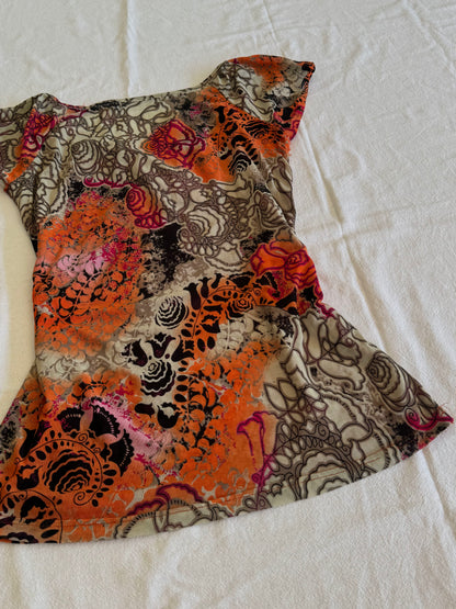 Patterned Top with Orange Beading | Size 10-12