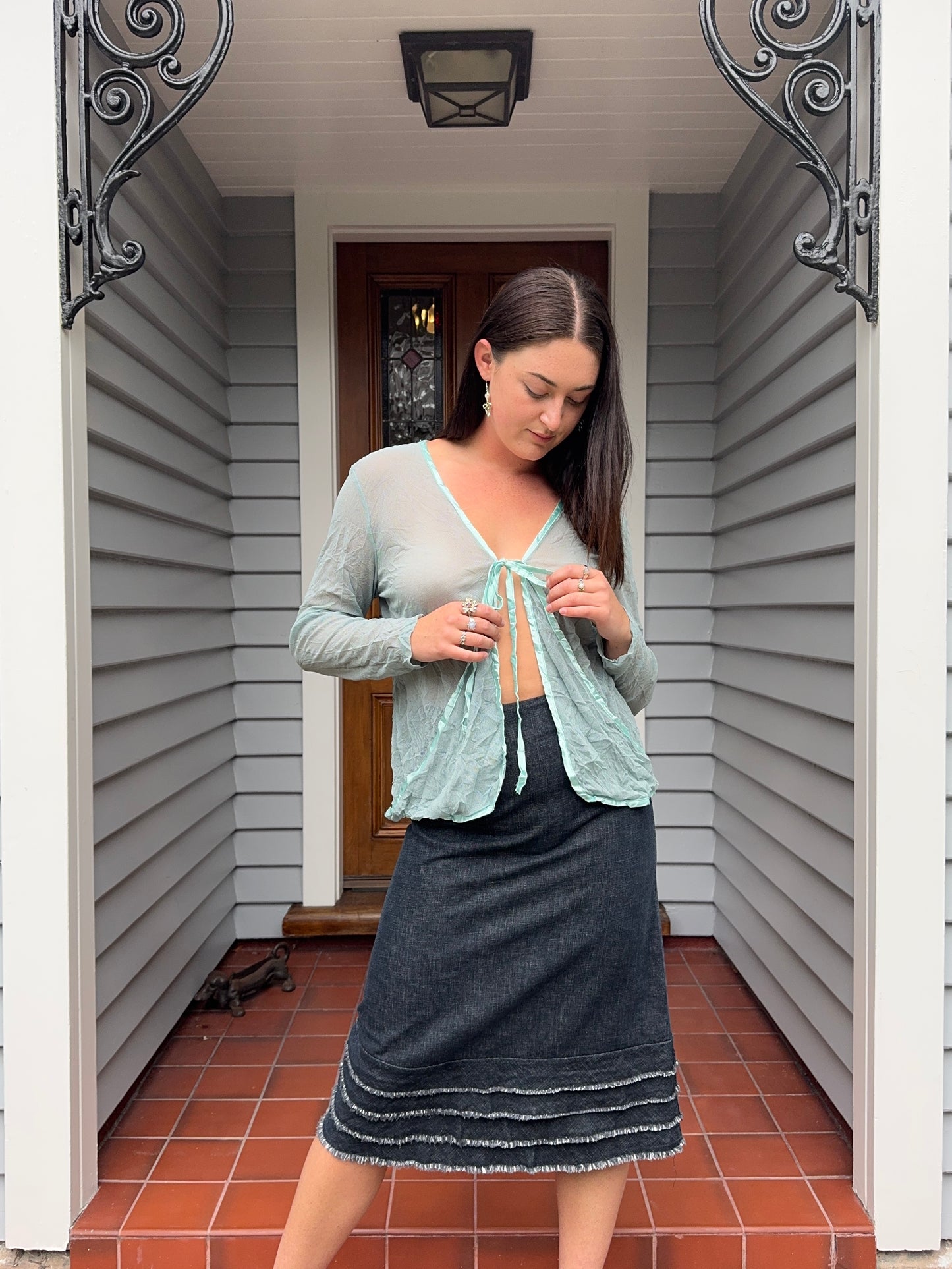 Sheer Blue Tie-Up Blouse | Size 16