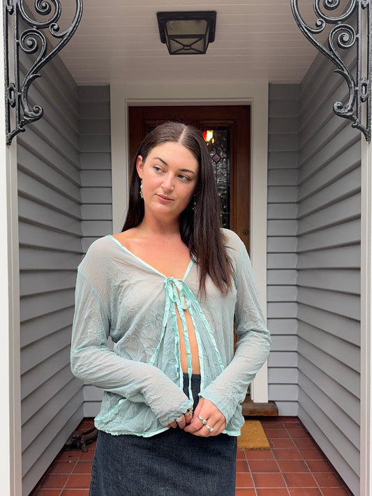 Sheer Blue Tie-Up Blouse | Size 16