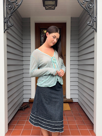 Sheer Blue Tie-Up Blouse | Size 16