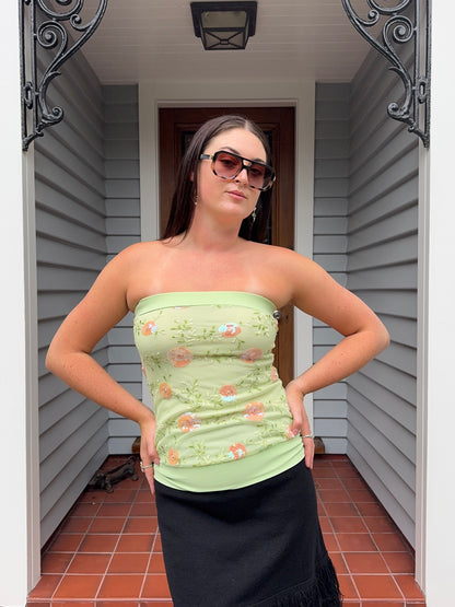 Vintage Green Beaded Boob-Tube | Size 8