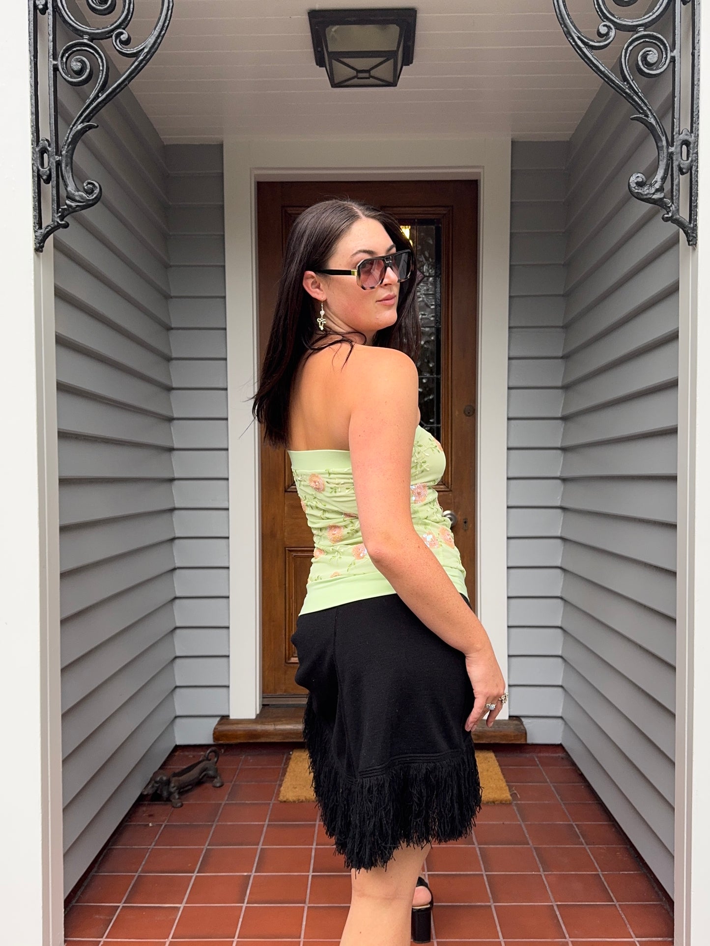 Vintage Green Beaded Boob-Tube | Size 8