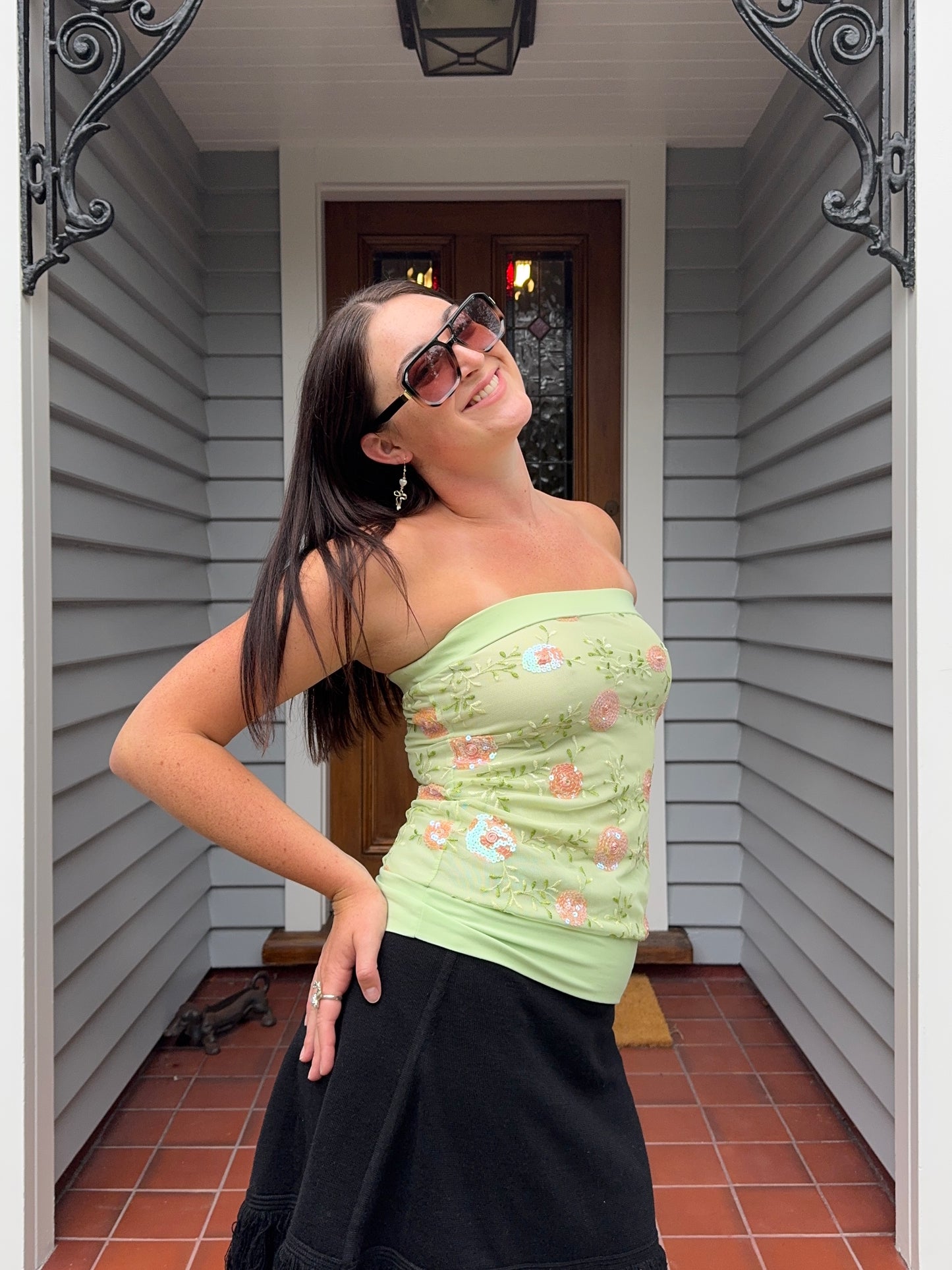 Vintage Green Beaded Boob-Tube | Size 8