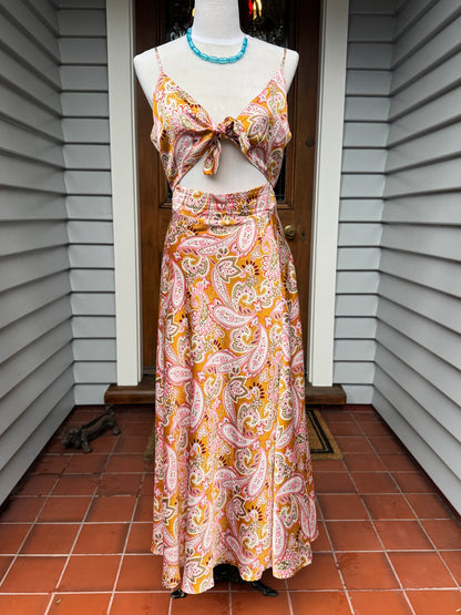 Patterned Cut-Out Midi Dress | Size 12-14
