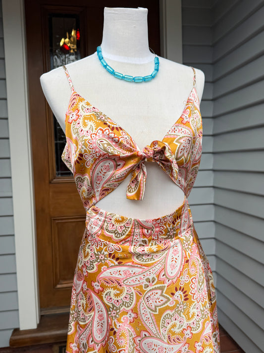Patterned Cut-Out Midi Dress | Size 12-14