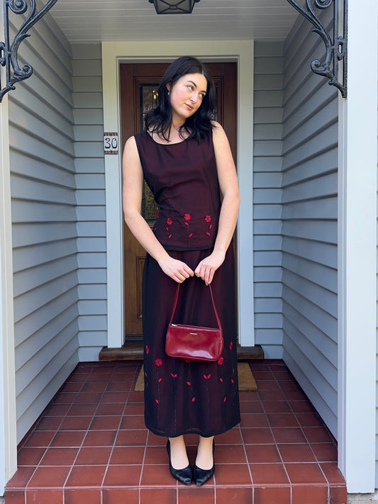Vintage Black + Red Floral Matching Set | Size 12-14