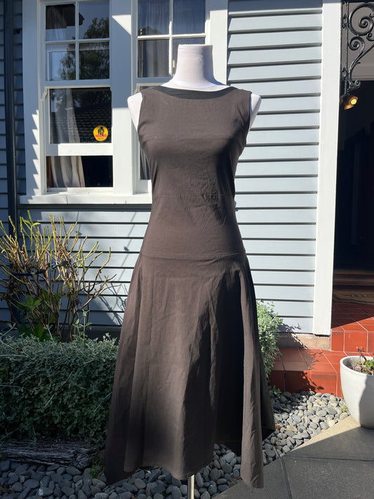 Fitted Brown Midi Dress | Size 8