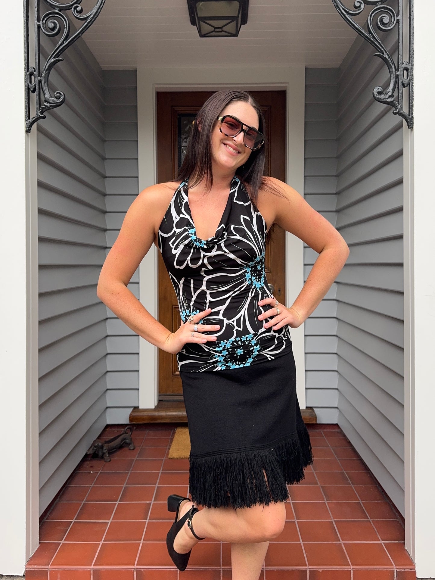 Floral Halter Top With Open Back | Size M