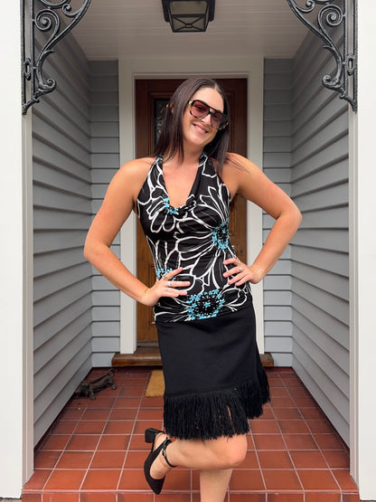 Floral Halter Top With Open Back | Size M