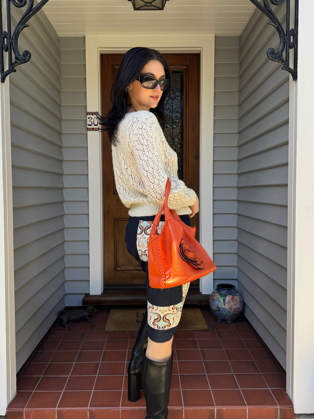 Vintage Floral Orange Shoulder Bag
