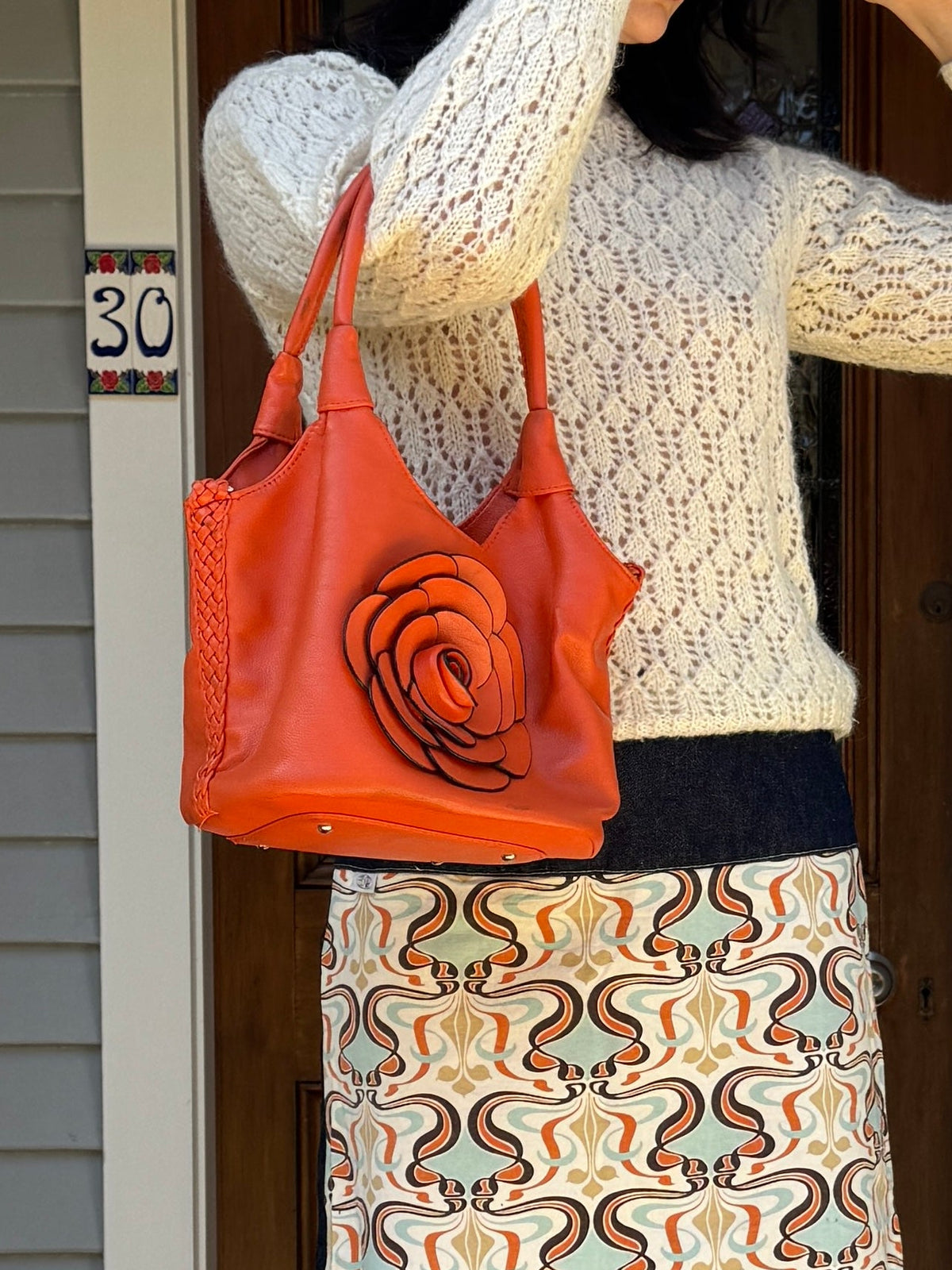Vintage Floral Orange Shoulder Bag