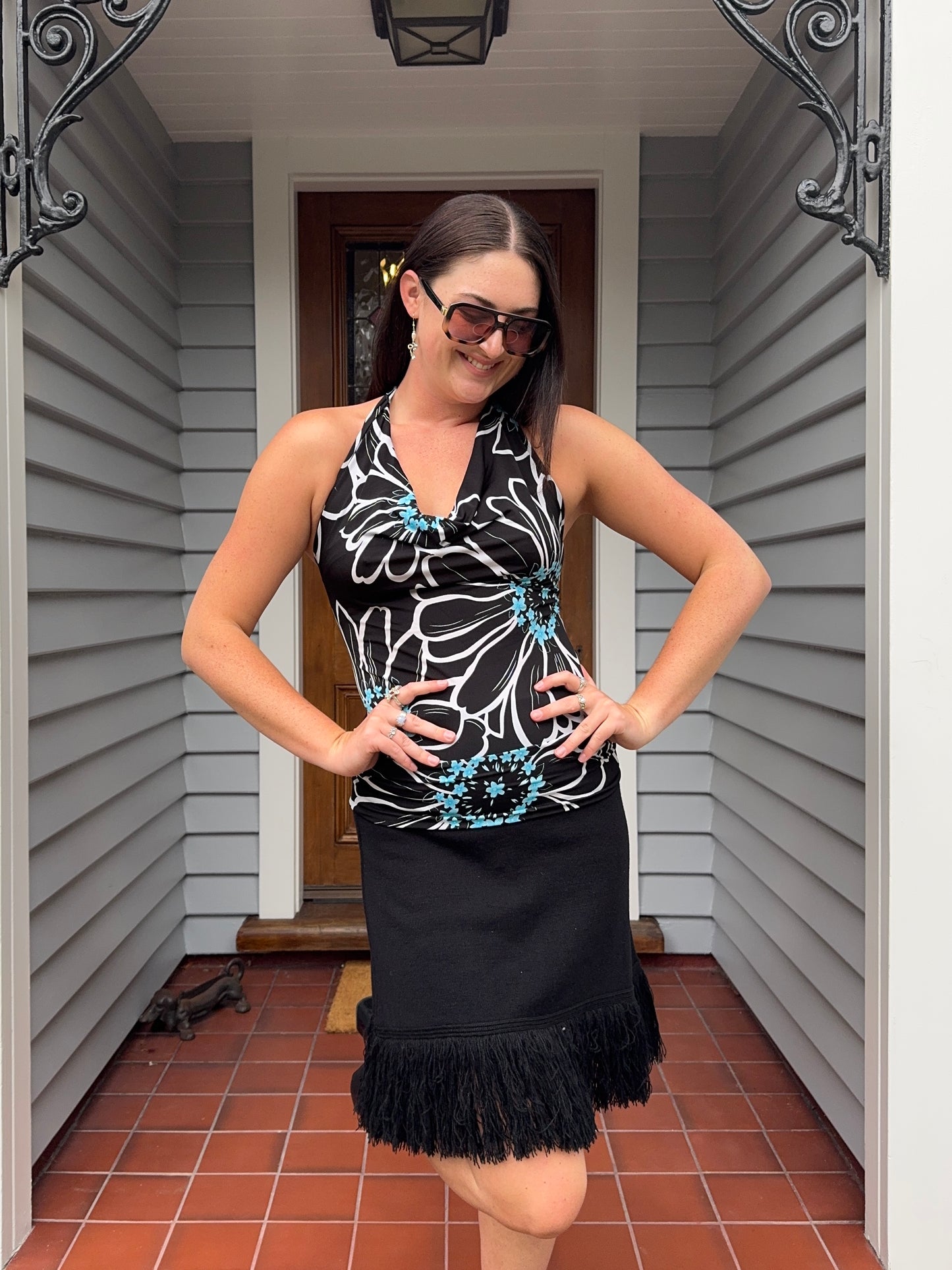 Floral Halter Top With Open Back | Size M