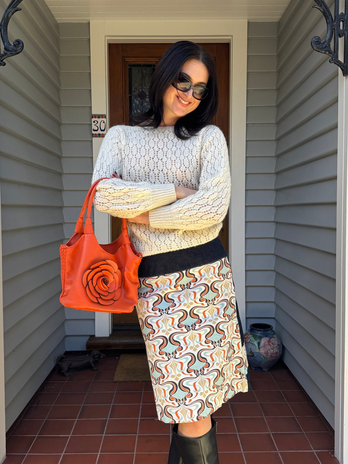 Vintage Floral Orange Shoulder Bag