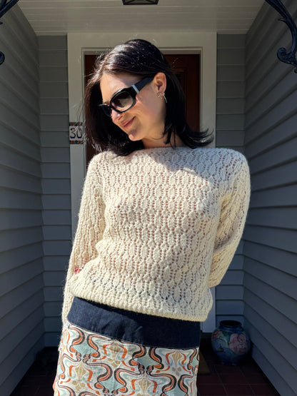 Y2K White Square-Neck Knit | Size 8-10