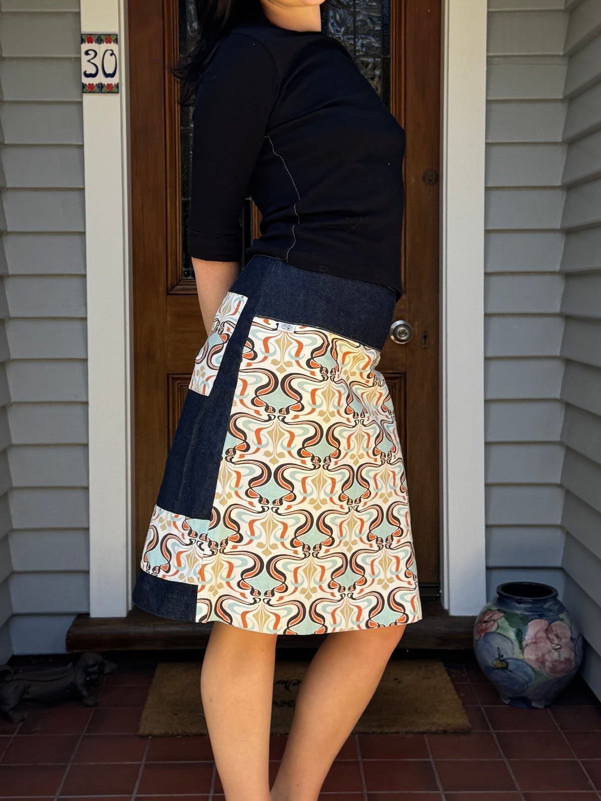 Vintage Denim Midi Skirt | Size 10-12