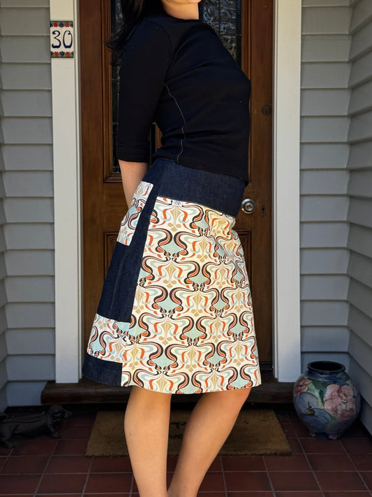 Vintage Denim Midi Skirt | Size 10-12