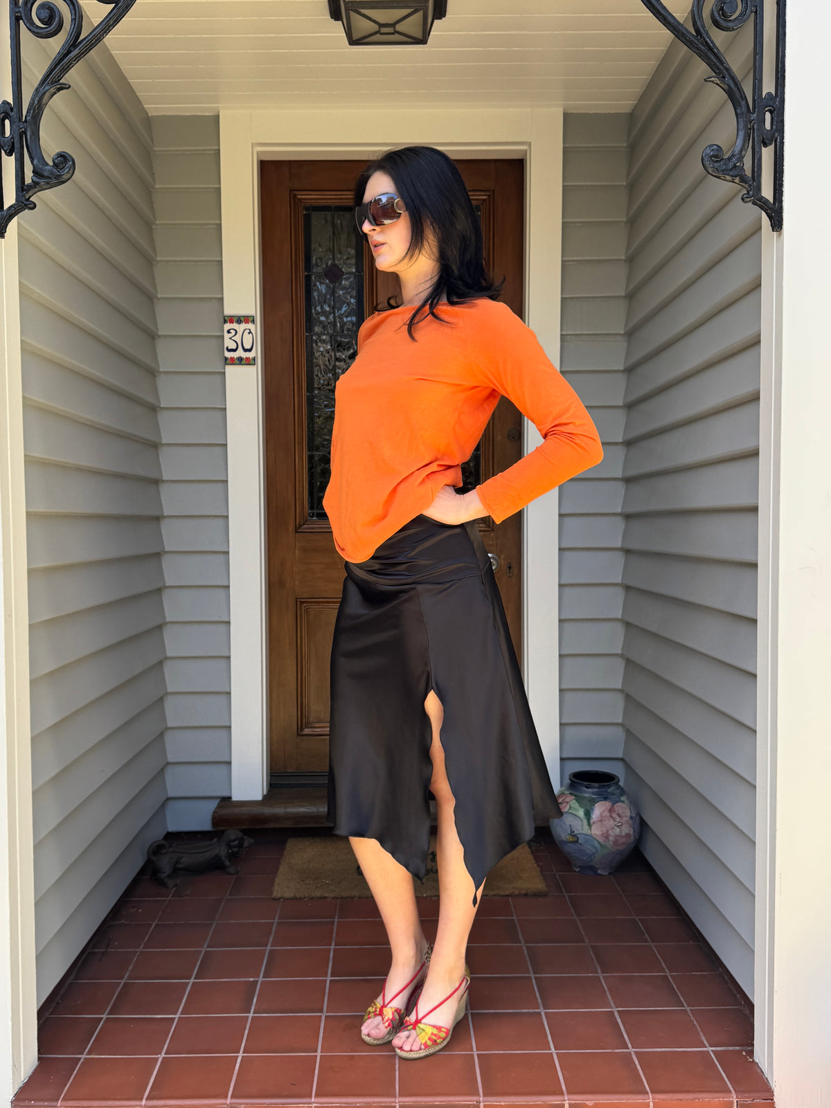 90s Black Midi Skirt | Size 10-12