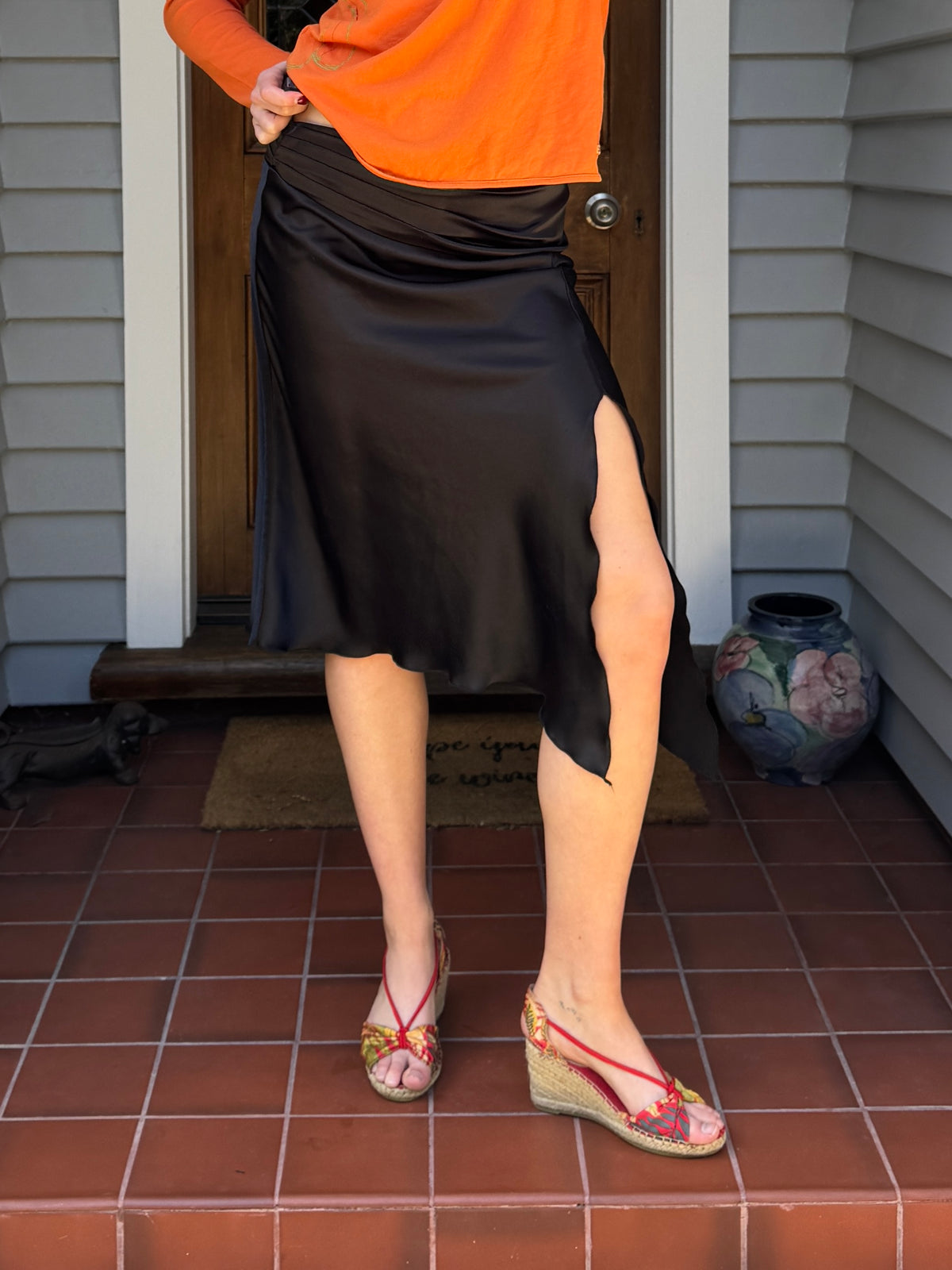 90s Black Midi Skirt | Size 10-12