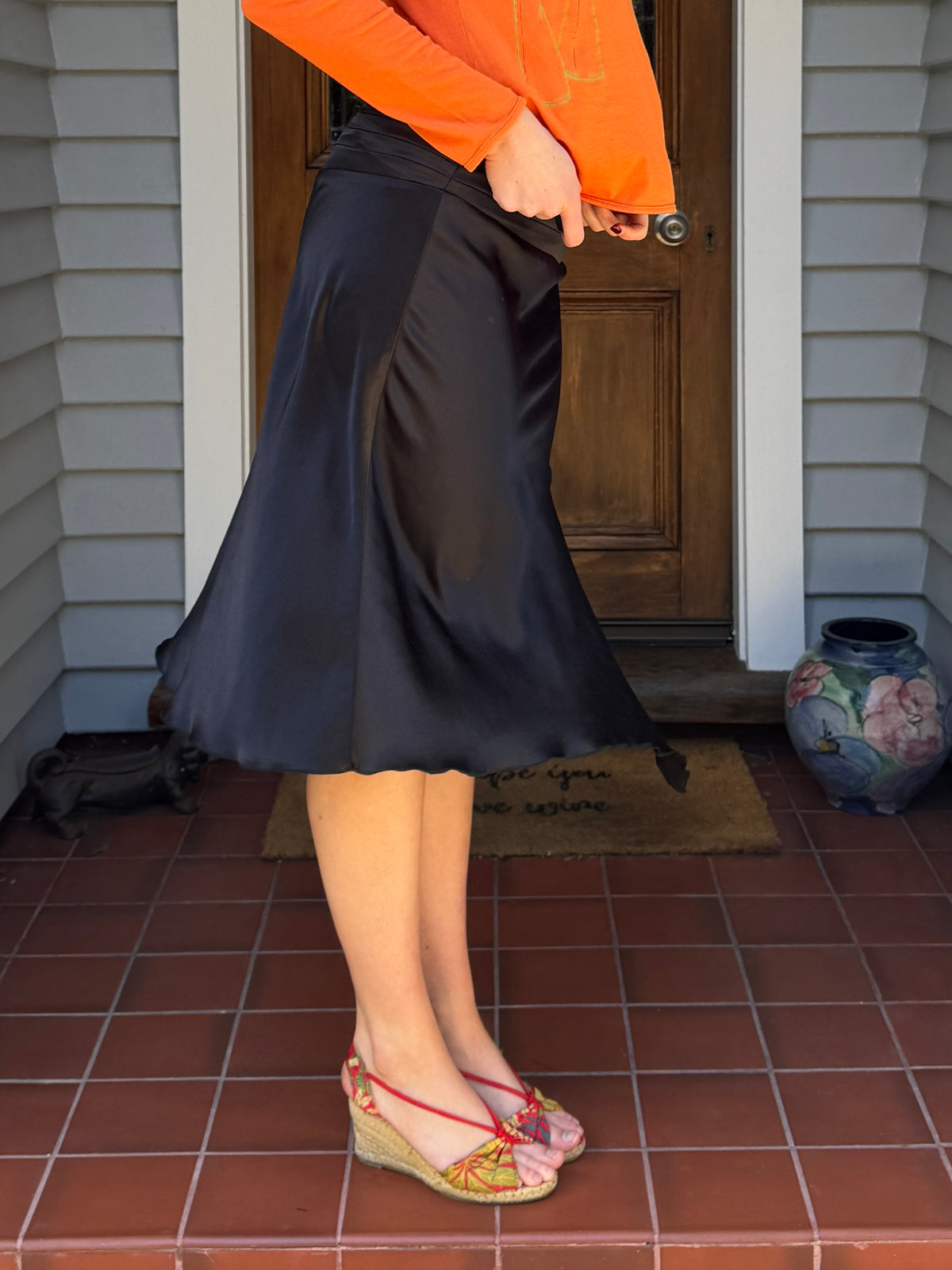90s Black Midi Skirt | Size 10-12