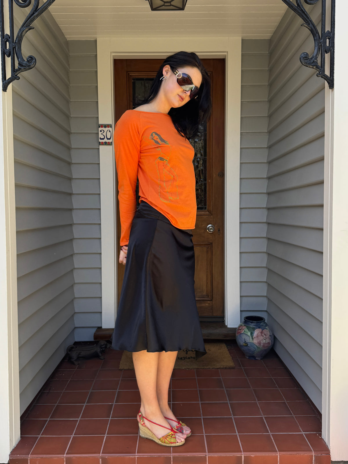 90s Black Midi Skirt | Size 10-12
