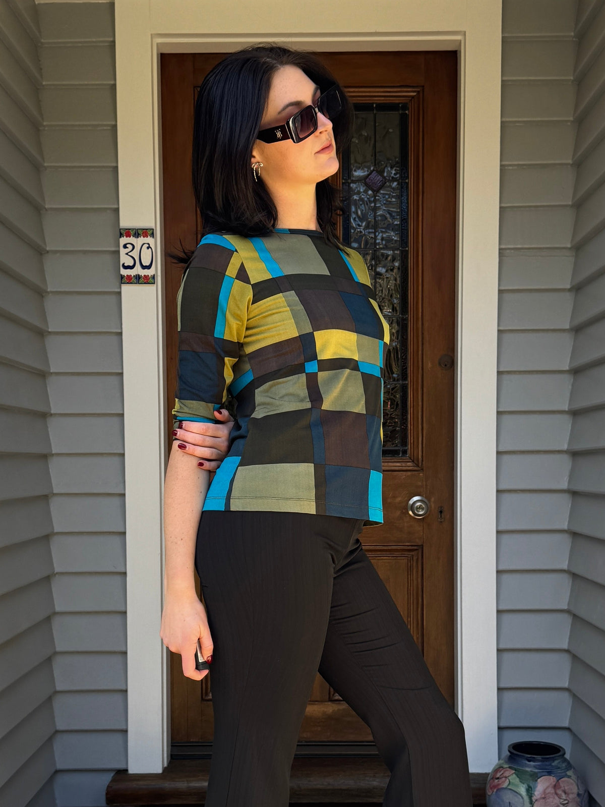 70s Patterned 3/4 Sleeve Top | Size M-L