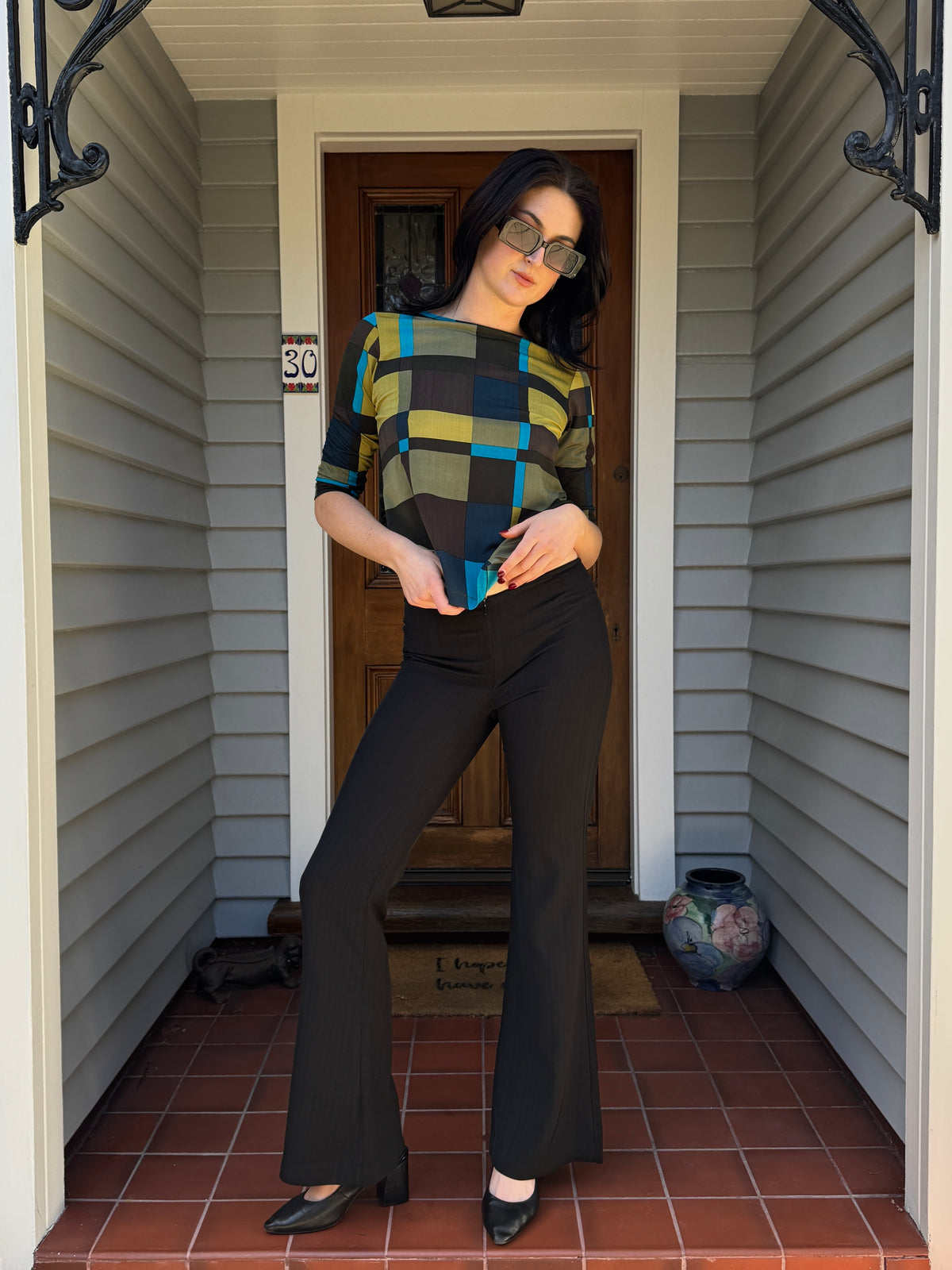 70s Patterned 3/4 Sleeve Top | Size M-L