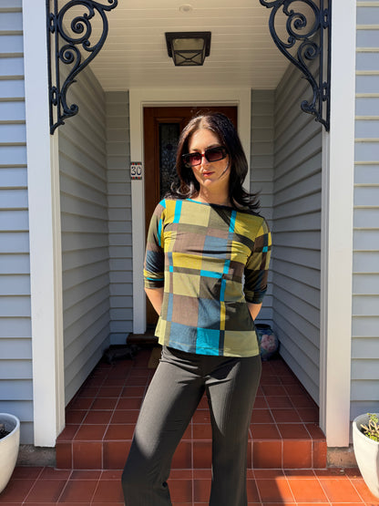 70s Patterned 3/4 Sleeve Top | Size M-L