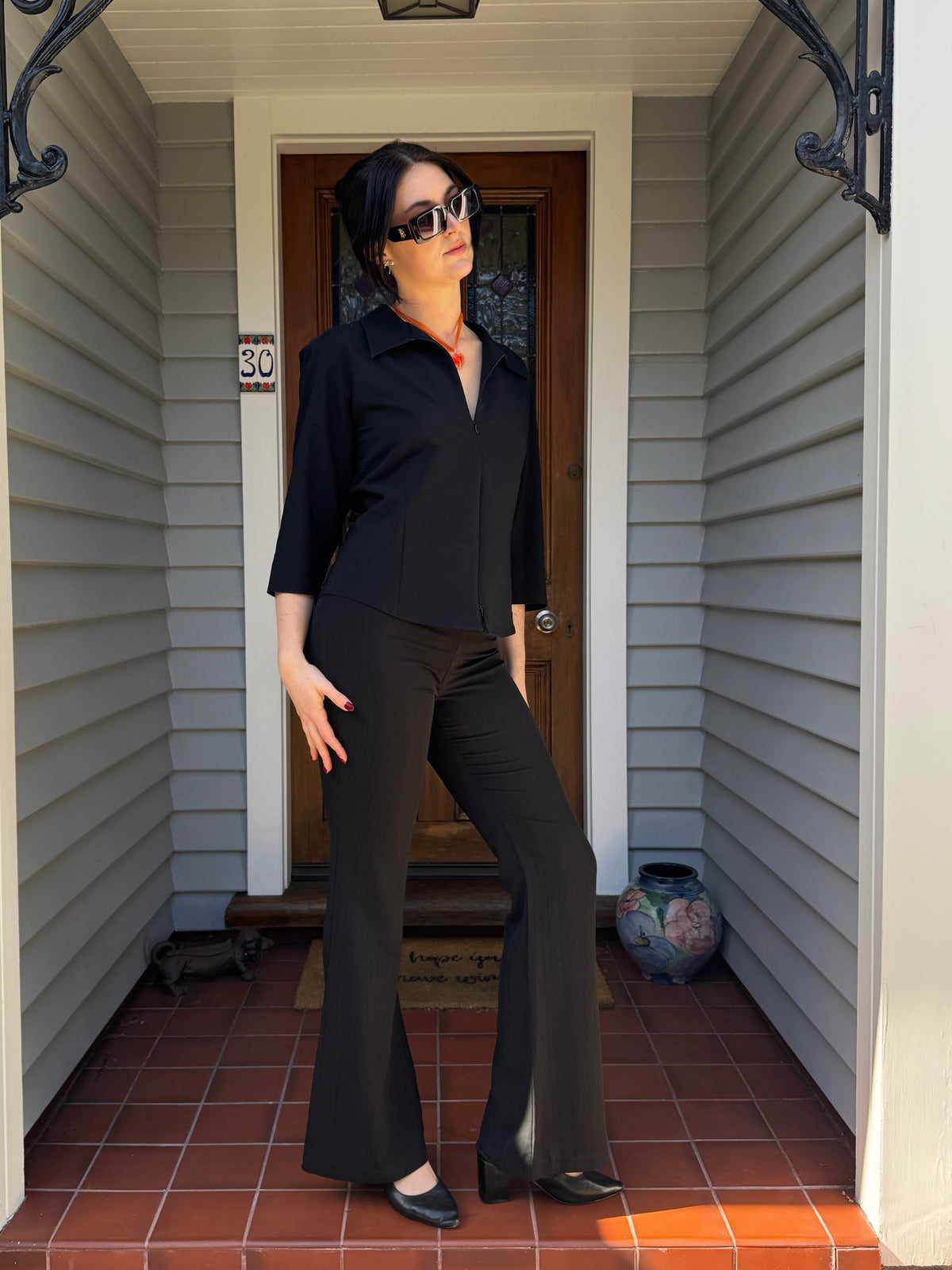 3/4 Sleeve Zip Up Blouse | Size 14-16
