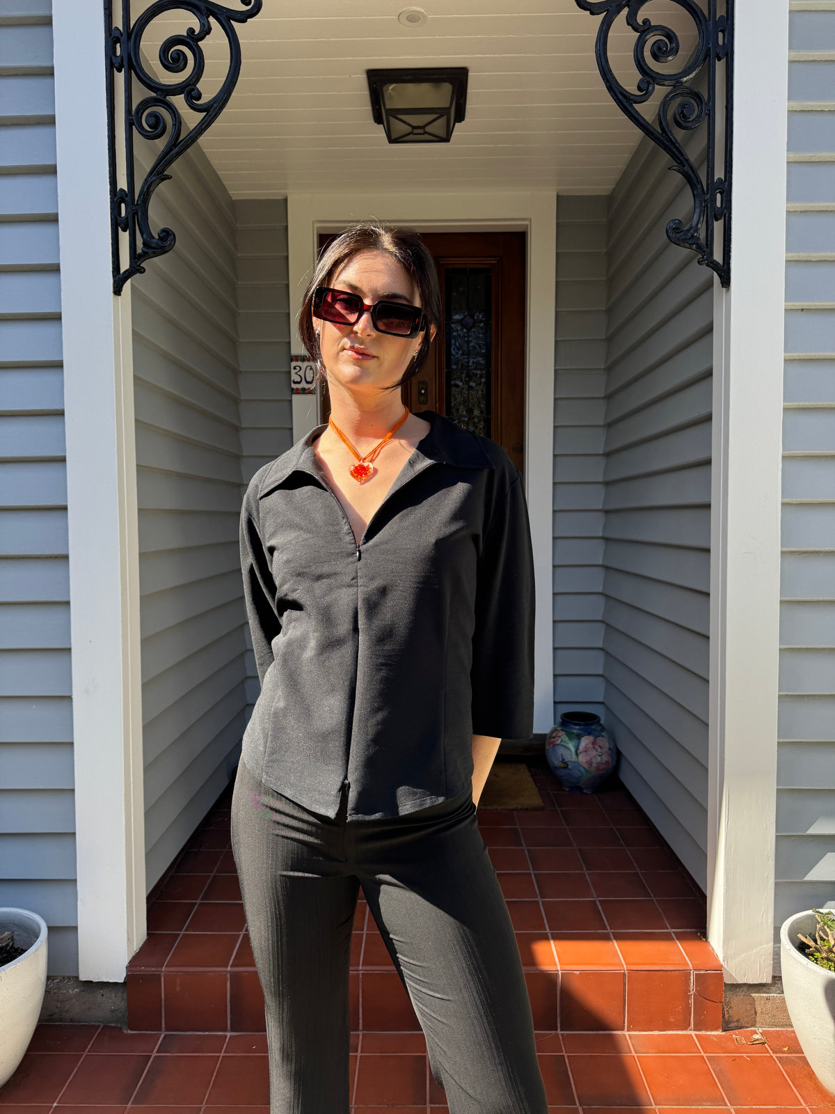 3/4 Sleeve Zip Up Blouse | Size 14-16