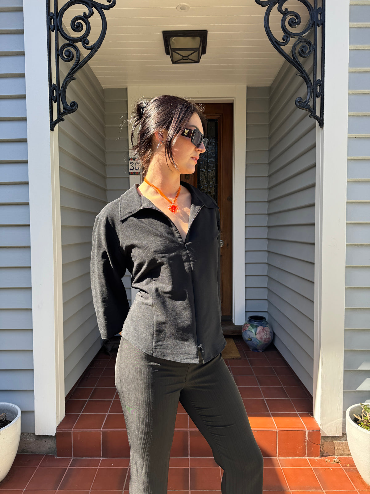 3/4 Sleeve Zip Up Blouse | Size 14-16