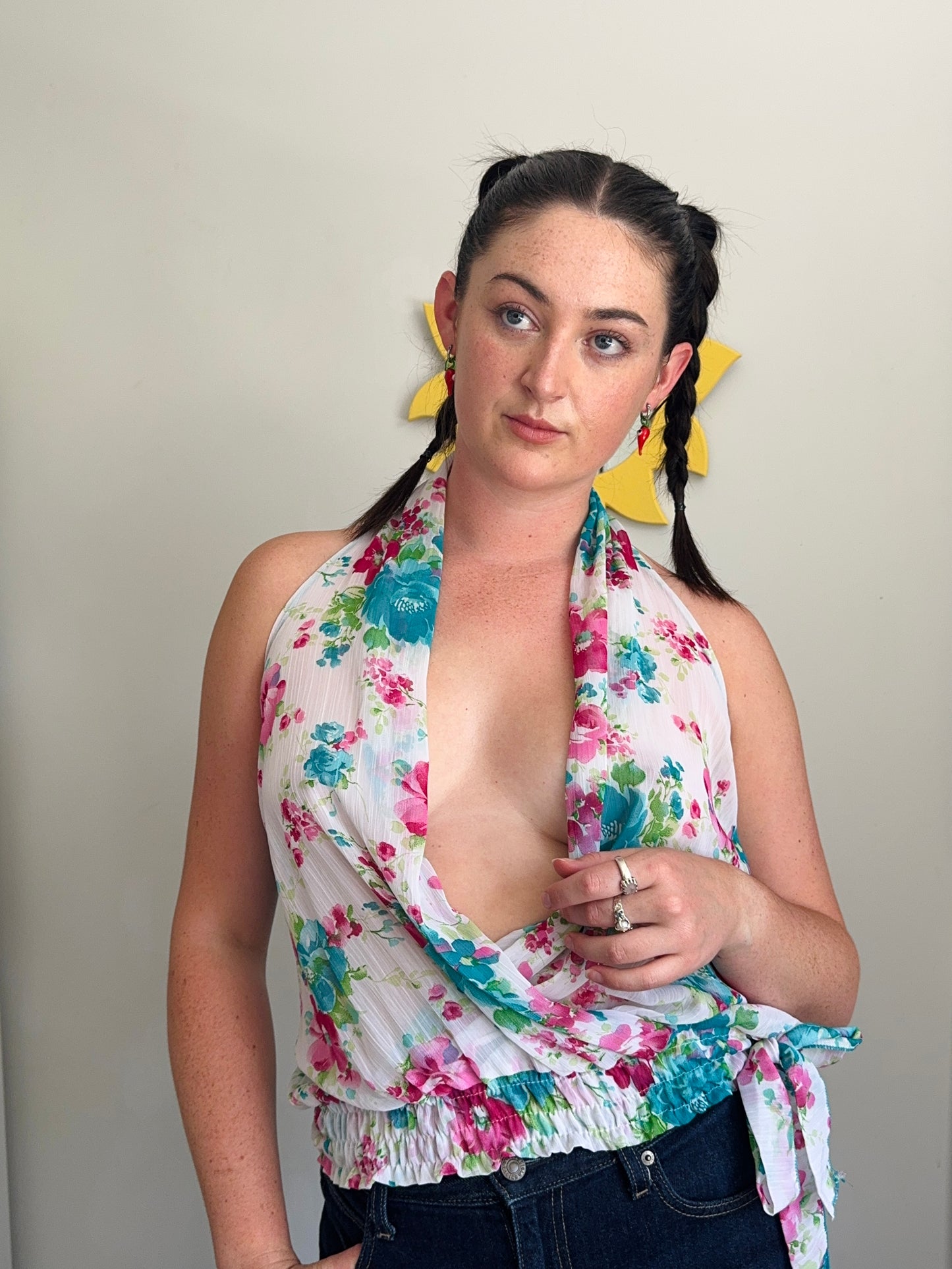 Floral Deep Cowl-Neck Blouse | Size 10