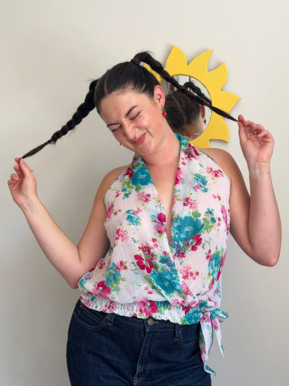 Floral Deep Cowl-Neck Blouse | Size 10