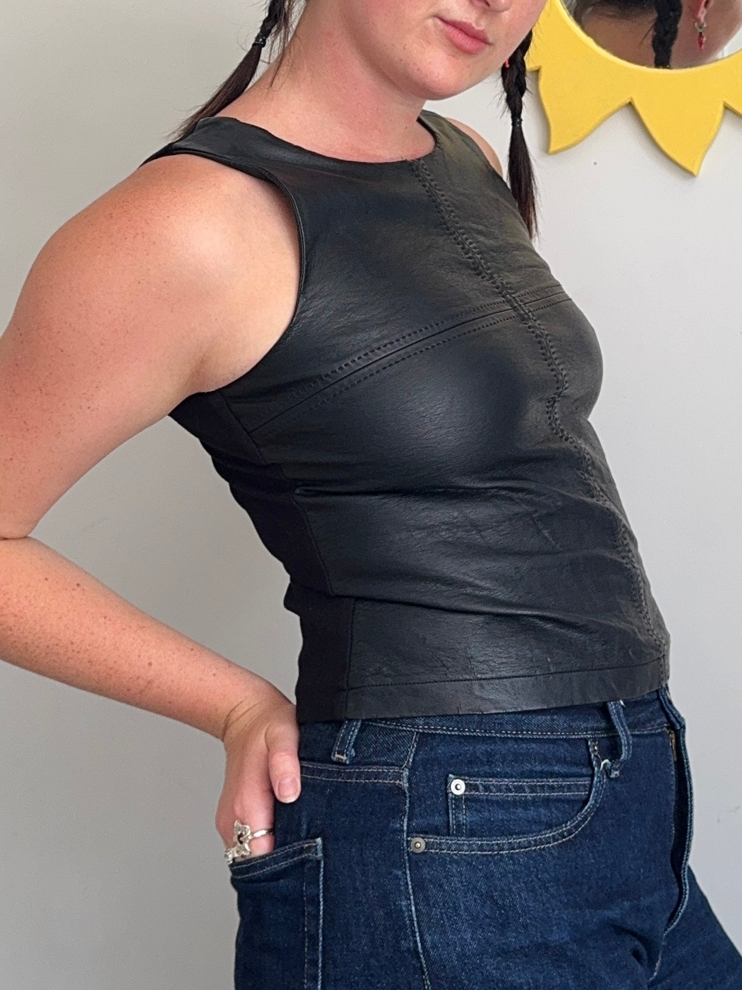 Leather Zip-Up Top | Size 10