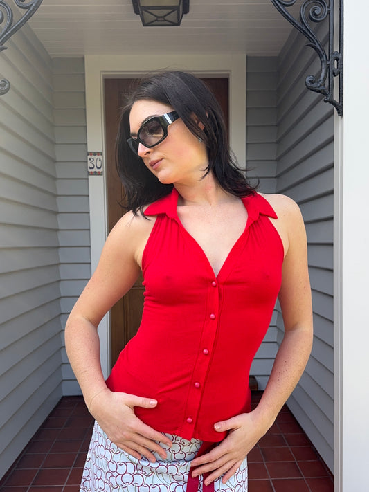 Vintage Red Collared Top | Size 8-10