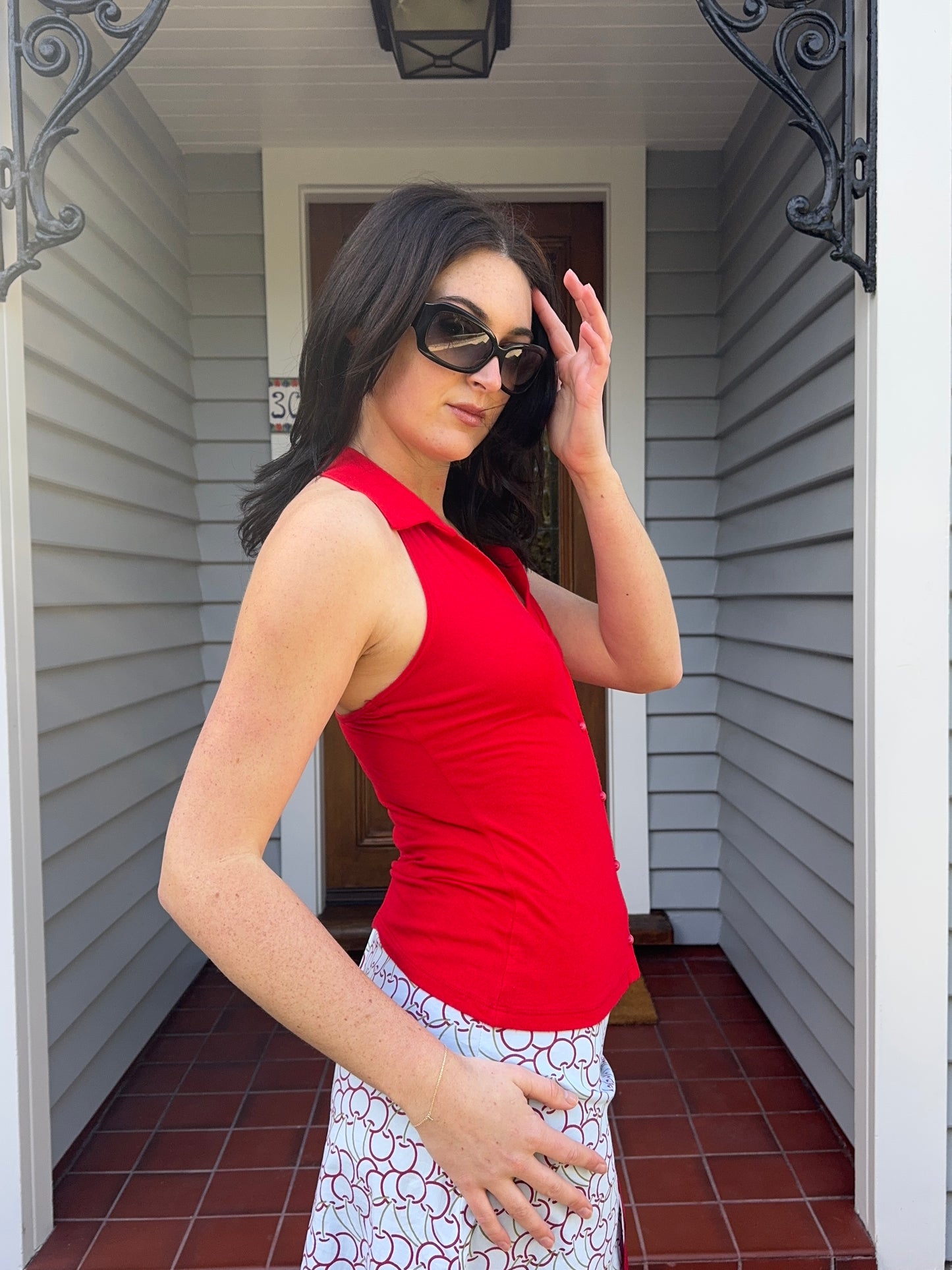 Vintage Red Collared Top | Size 8-10