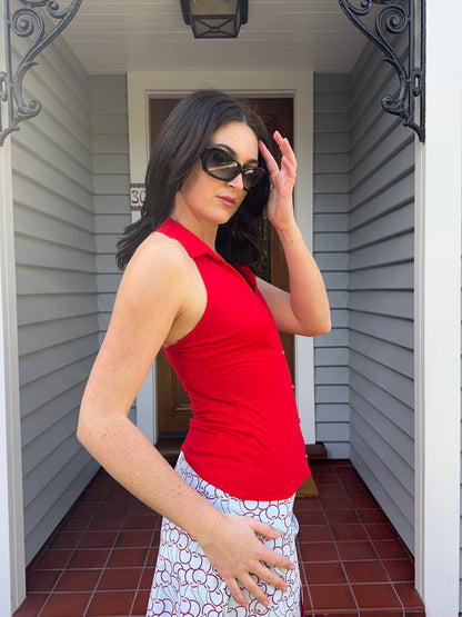 Vintage Red Collared Top | Size 8-10