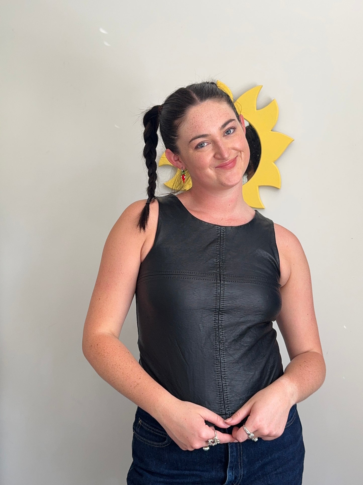 Leather Zip-Up Top | Size 10