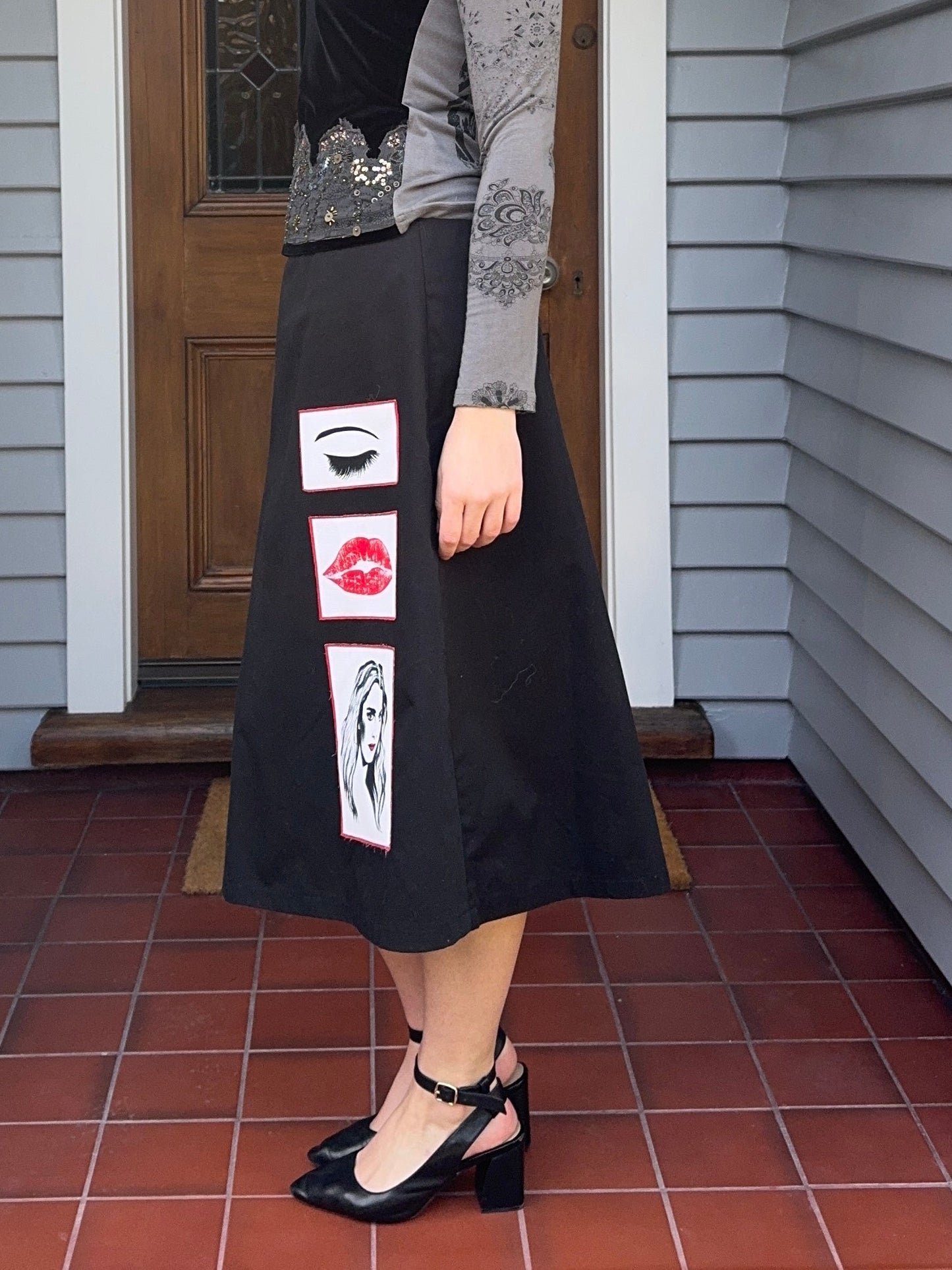 Handmade Patchwork Midi Skirt | Size 12-14