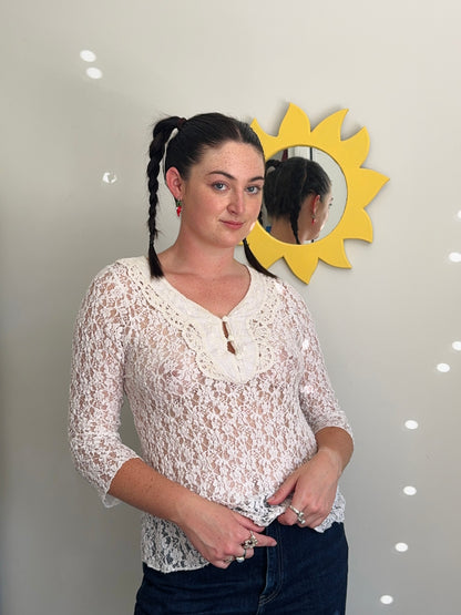 Lace 3/4 Sleeve Top | Size Medium